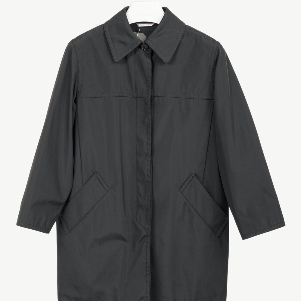 Max Mara Black Nylon-Blend Taffeta Mac Coat